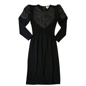 VTG 60’s 70’s Pat Sandler 8 10 Dress Black Sweater Santana Knit Midi Stretch